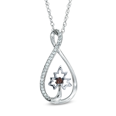 0.13 CT. T.W. Enhanced Champagne and White Diamond Infinity with Maple Leaf Pendant in Sterling Silver