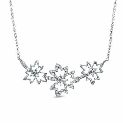 0.25 CT. T.W. Diamond Triple Maple Leaf Necklace in Sterling Silver