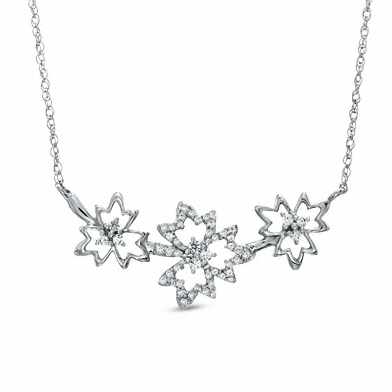 0.25 CT. T.W. Diamond Triple Maple Leaf Necklace in Sterling Silver|Peoples Jewellers