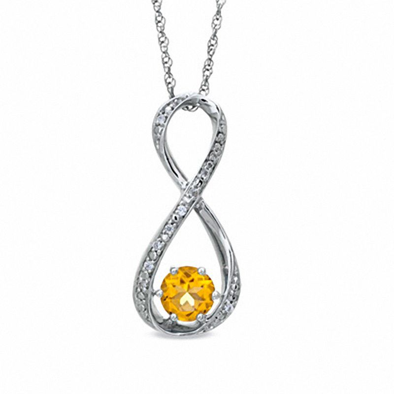 5.5mm Citrine and Diamond Accent Infinity Pendant in Sterling Silver|Peoples Jewellers