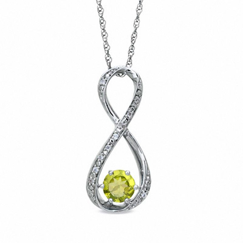 5.5mm Peridot and Diamond Accent Infinity Pendant in Sterling Silver|Peoples Jewellers