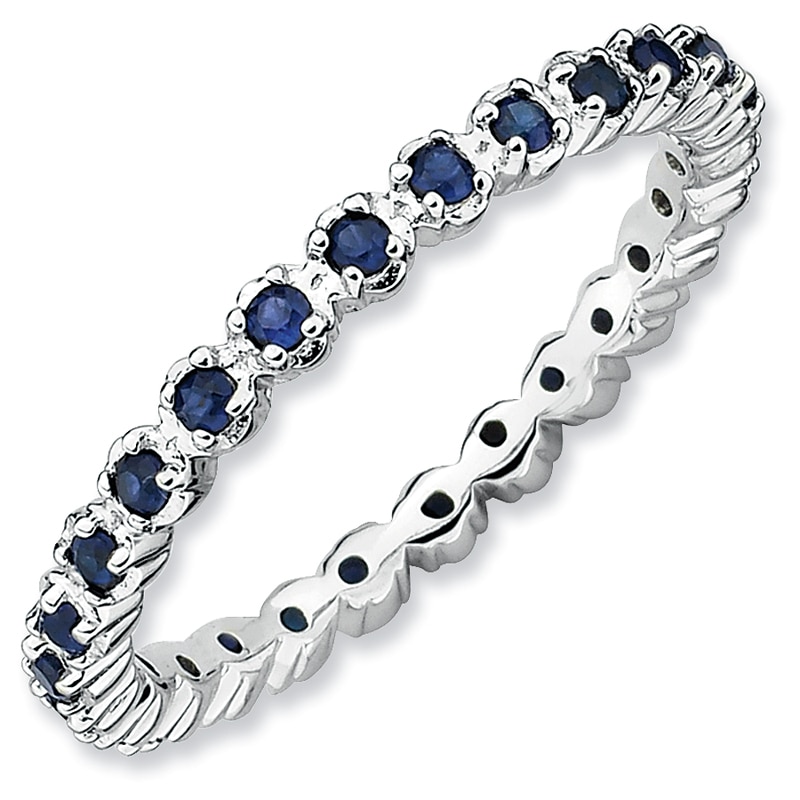Stackable Expressions™ Prong-Set Lab-Created Blue Sapphire Eternity Band in Sterling Silver|Peoples Jewellers