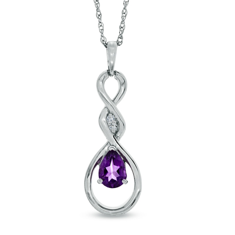 Pear-Shaped Amethyst and Diamond Accent Infinity Pendant in Sterling Silver|Peoples Jewellers