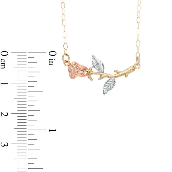 Sideways Rose Necklace in 10K Tri-Tone Gold