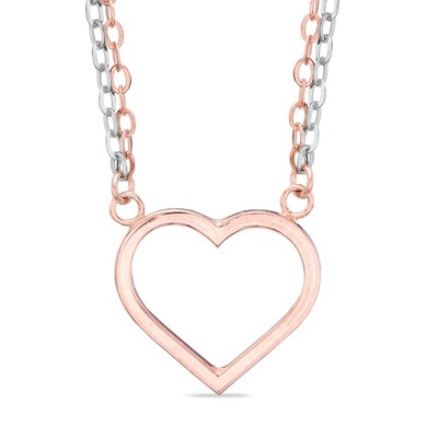 Double Row Heart Necklace in 10K Two-Tone Gold