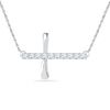 Thumbnail Image 1 of Lab-Created White Sapphire Sideways Cross Necklace in Sterling Silver