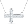 Thumbnail Image 1 of Lab-Created White Sapphire Sideways Cross Necklace in Sterling Silver