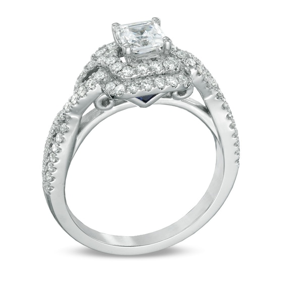 Vera Wang Love Collection 0.95 CT. T.W. Princess-Cut Diamond Double Frame Ring in 14K White Gold