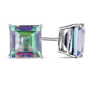 6.0mm Princess-Cut Mystic Fire® Topaz Stud Earrings in 10K White Gold