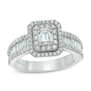 Vera Wang Love Collection 1.45 CT. T.W. Emerald-Cut Diamond Double Frame Ring in 14K White Gold