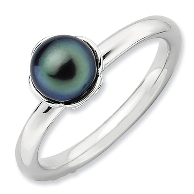 Stackable Expressions™ 6.0-6.5mm Black Tahitian Cultured Pearl Ring in Sterling Silver