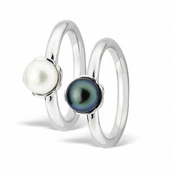 Stackable Expressions™ 6.0-6.5mm Black Tahitian Cultured Pearl Ring in Sterling Silver