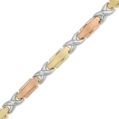 X Link Bracelet in 10K Tri-Tone Gold - 7.5"