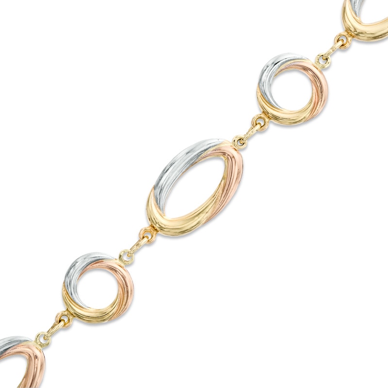 Oval Link Bracelet in 10K Tri-Tone Gold - 7.25"
