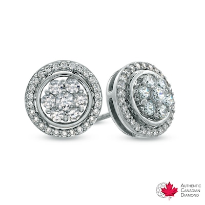 0.63 CT. T.W. Certified Canadian Diamond Cluster Frame Stud Earrings in 14K White Gold (I/I1)