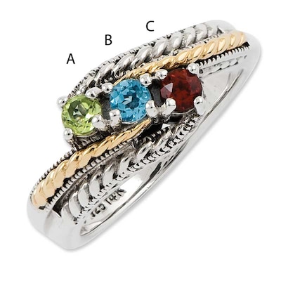 Mother's Simulated Birthstone Ring in Sterling Silver and 14K Gold ( Stones