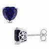 Thumbnail Image 0 of 8.0mm Heart-Shaped Blue Lab-Created Sapphire Solitaire Stud Earrings in Sterling Silver