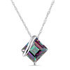 8.0mm Princess-Cut Rainbow Green Topaz Overlay Pendant in 10K White Gold - 17"