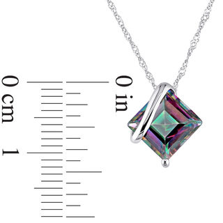 8.0mm Princess-Cut Rainbow Green Topaz Overlay Pendant in 10K White Gold - 17"