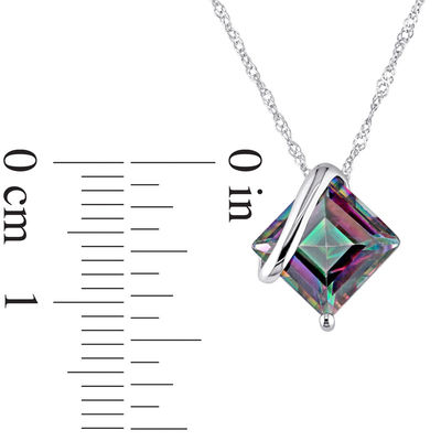 8.0mm Princess-Cut Rainbow Green Topaz Overlay Pendant in 10K White Gold - 17"