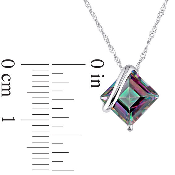 8.0mm Princess-Cut Rainbow Green Topaz Overlay Pendant in 10K White Gold - 17"