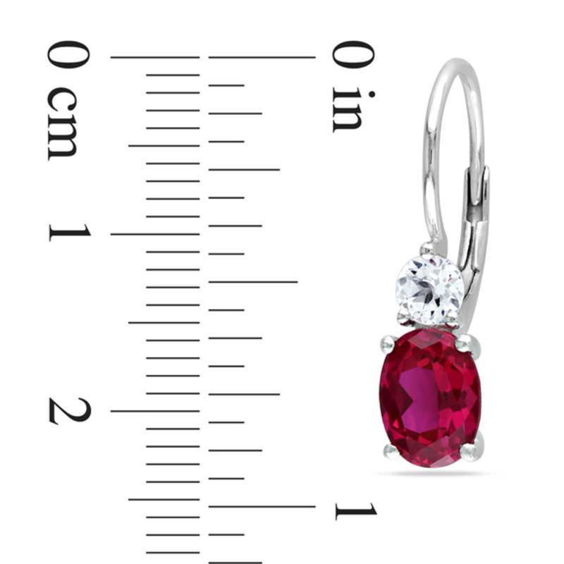 Oval Lab-Created Ruby and White Lab-Created Sapphire Earrings in Sterling  Silver