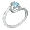 5.0mm Sideways Heart-Shaped Aquamarine and Diamond Accent Ring in Sterling Silver