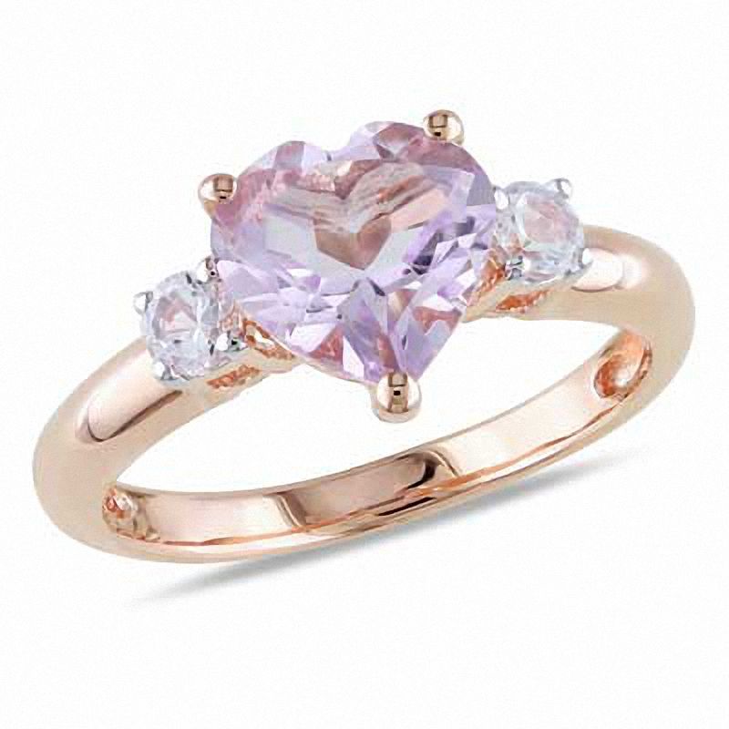 Esther Emerald Shape Smoky Quartz & Heart Shape Lab Created White Sapphire  2.10 ctw Four Prong Womens 2 Stone Duo Engagement Ring 14K Rose Gold |  TriJewels