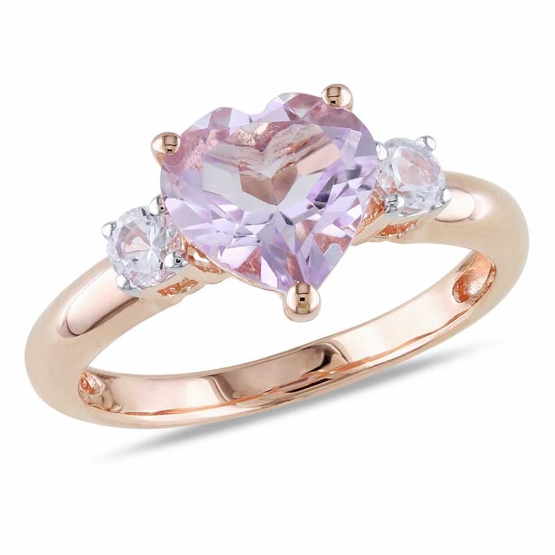 Heart-Shaped Amethyst and White Lab-Created Sapphire Ring in Sterling Silver with Rose Rhodium|Peoples Jewellers