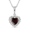 5.0mm Heart-Shaped Garnet and Diamond Accent Frame Pendant in 10K White Gold - 17"