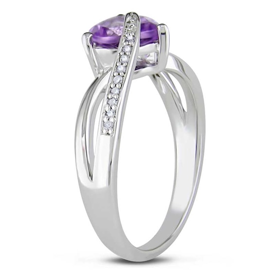 7.0mm Heart-Shaped Amethyst and Diamond Accent Ring in Sterling Silver