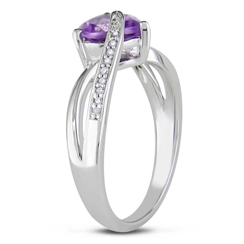 7.0mm Heart-Shaped Amethyst and Diamond Accent Ring in Sterling Silver|Peoples Jewellers