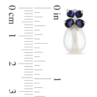 8.0-8.5mm Freshwater Cultured Pearl, Blue Sapphire and Diamond Accent Earrings in 10K White Gold