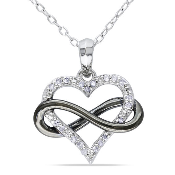 The Diamond cheapest Deal Sterling Silver Womens Round Diamond 18-inch Infinity Heart Necklace 1/12 Cttw