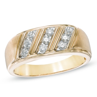 Men's 0.50 CT. T.W. Round Diamond Slant Ring in 10K Gold