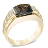 Men's Barrel-Cut Smoky Quartz and Diamond Accent Ring in 10K Gold