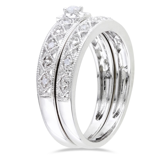 0.10 CT. T.W. Diamond Art Deco-Inspired Bridal Set in Sterling Silver