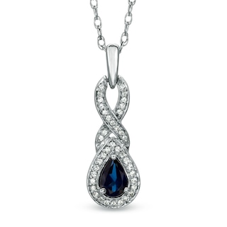 Pear-Shaped Lab-Created Blue Sapphire and 0.12 CT. T.W. Diamond Cascading Pendant in Sterling Silver