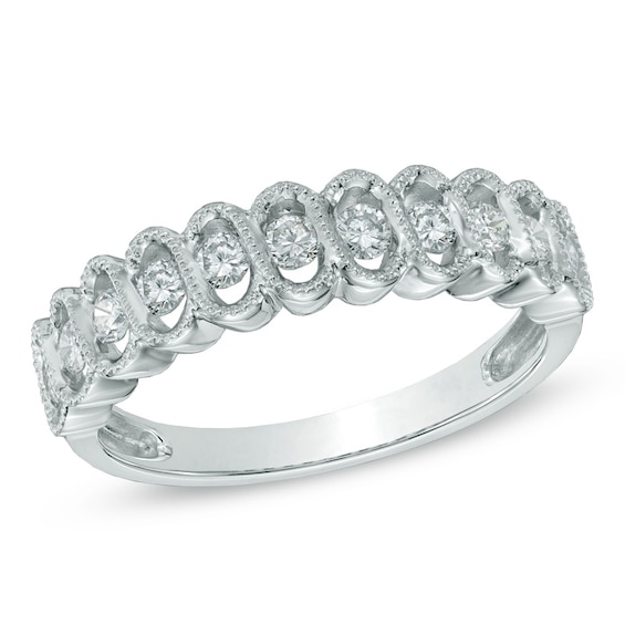 0.50 CT. T.W. Diamond Scallop Wedding Band in 14K White Gold