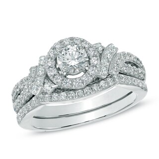 0.95 CT. T.W. Diamond Frame Bridal Set in 14K White Gold