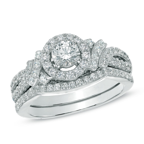 0.95 CT. T.W. Diamond Frame Bridal Set in 14K White Gold