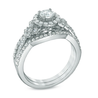 0.95 CT. T.W. Diamond Frame Bridal Set in 14K White Gold