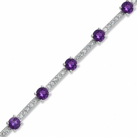 4.0mm Amethyst and White Topaz Bracelet in Sterling Silver - 7.25"