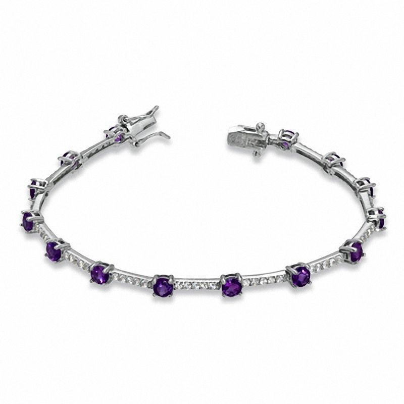 Main Image 2 of 4.0mm Amethyst and White Topaz Bracelet in Sterling Silver - 7.25&quot;