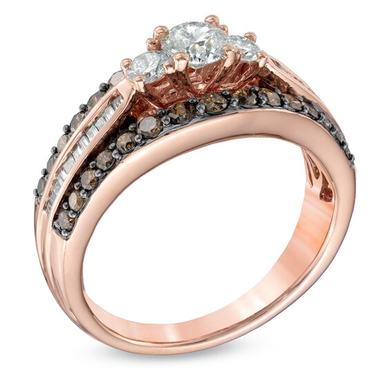 1.25 CT. T.W. Champagne and White Diamond Past Present Future® Ring in 14K Rose Gold