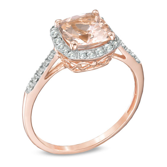 7.0mm Cushion-Cut Morganite and 0.09 CT. T.W. Diamond Frame Ring in 10K Rose Gold