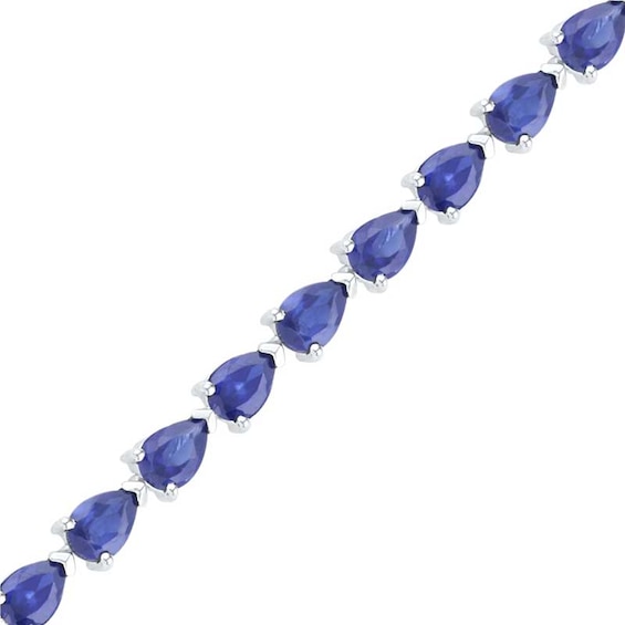 Pear-Shaped Lab-Created Blue Sapphire Tennis Bracelet in Sterling Silver - 7.5"