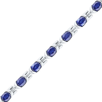 Oval Lab-Created Blue Sapphire Bracelet in Sterling Silver - 7.5"