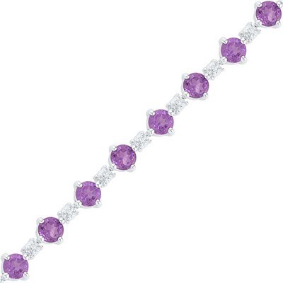 4.2mm Amethyst and Diamond Accent Bracelet in Sterling Silver - 7.5"