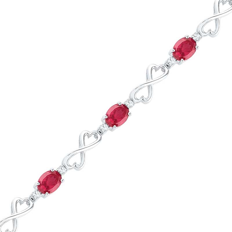 Oval Lab-Created Ruby and White Sapphire Heart Infinity Bracelet in Sterling Silver - 7.5"|Peoples Jewellers